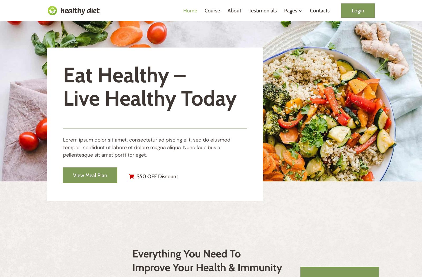 Preview of the Nutrition Course template
