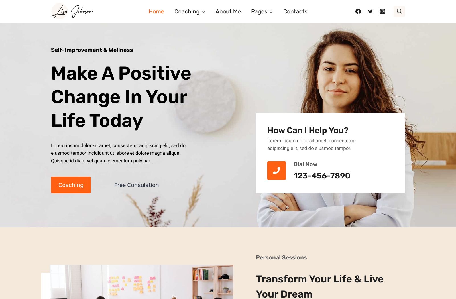 Preview of the Life Coach template