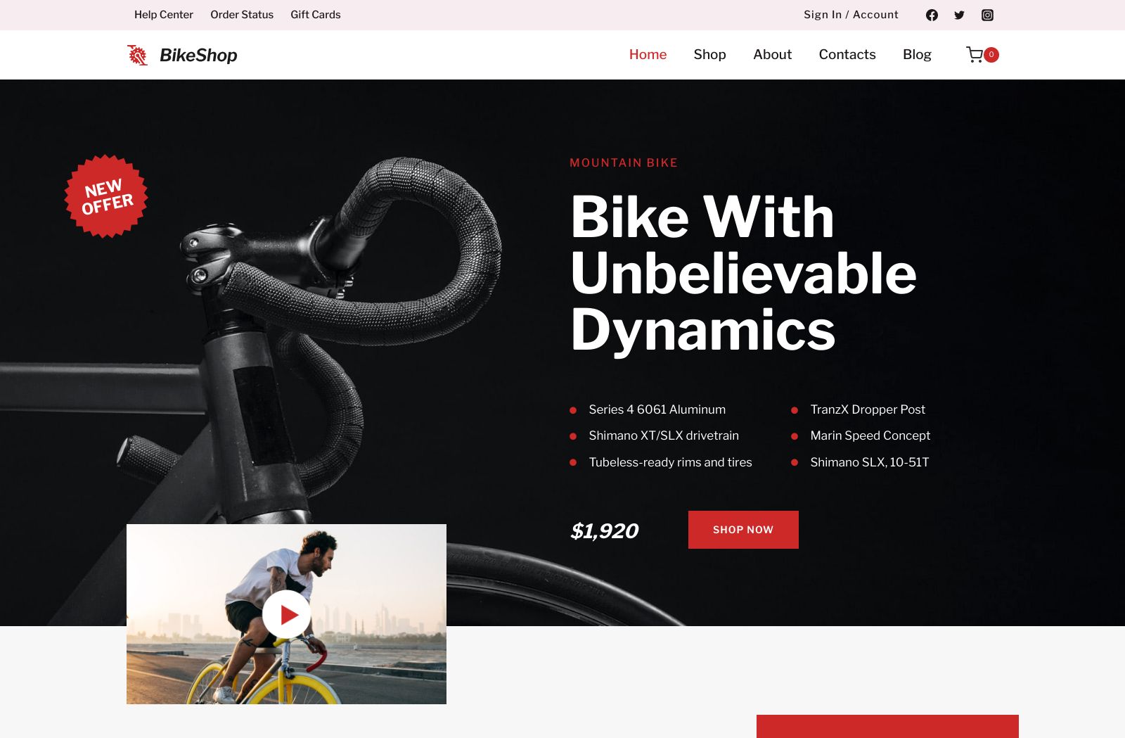 Preview of the Bike Shop template