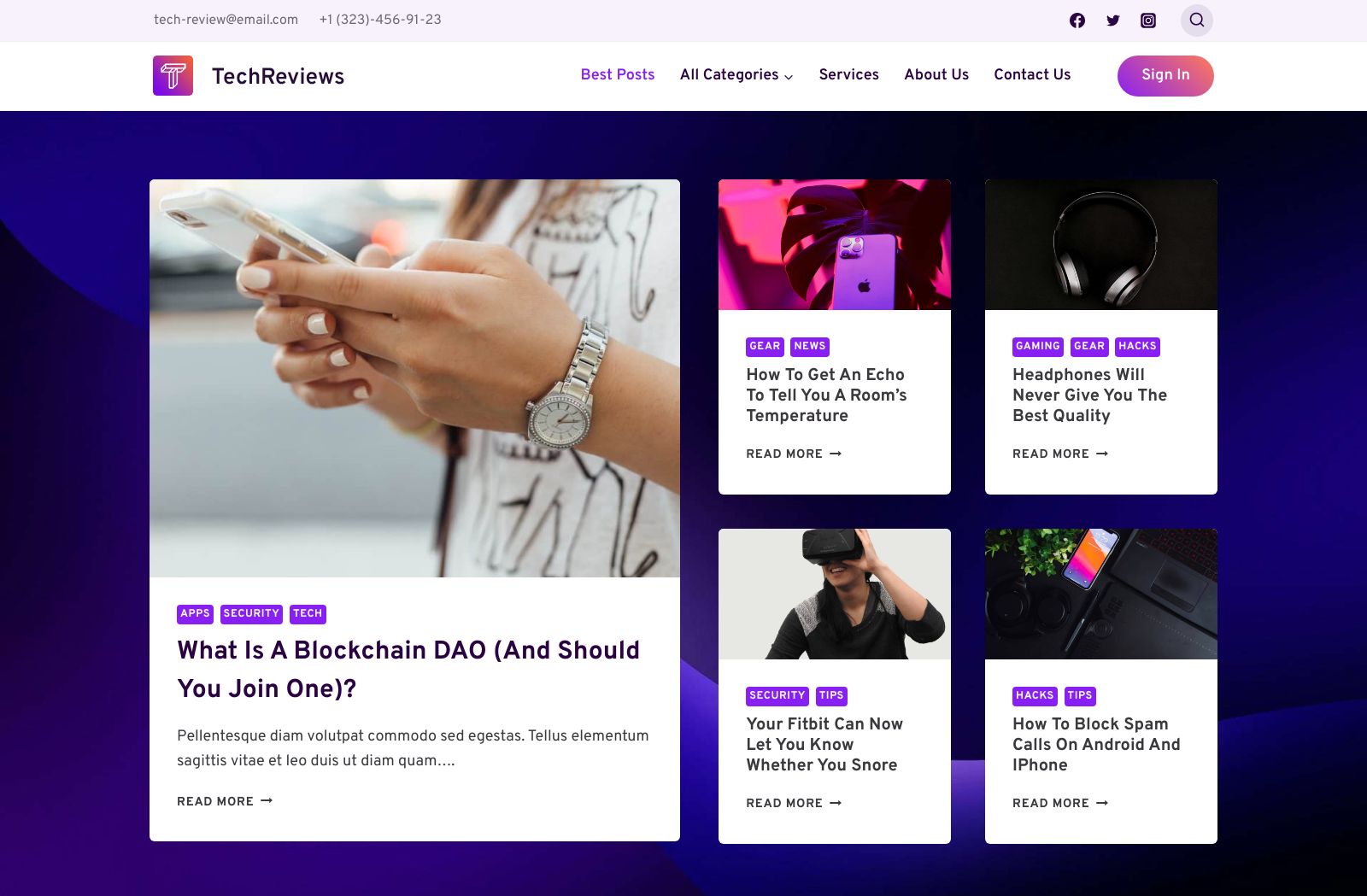 Preview of the Review Blog template