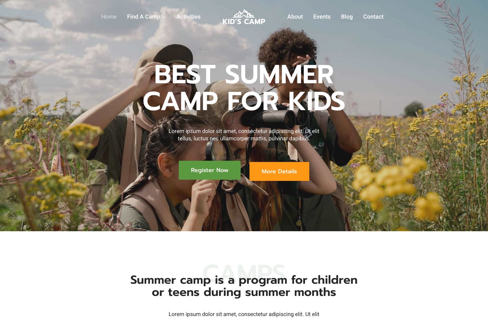 Preview of the Kids Camp template
