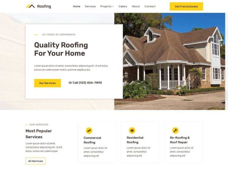 Preview of the Roofing template