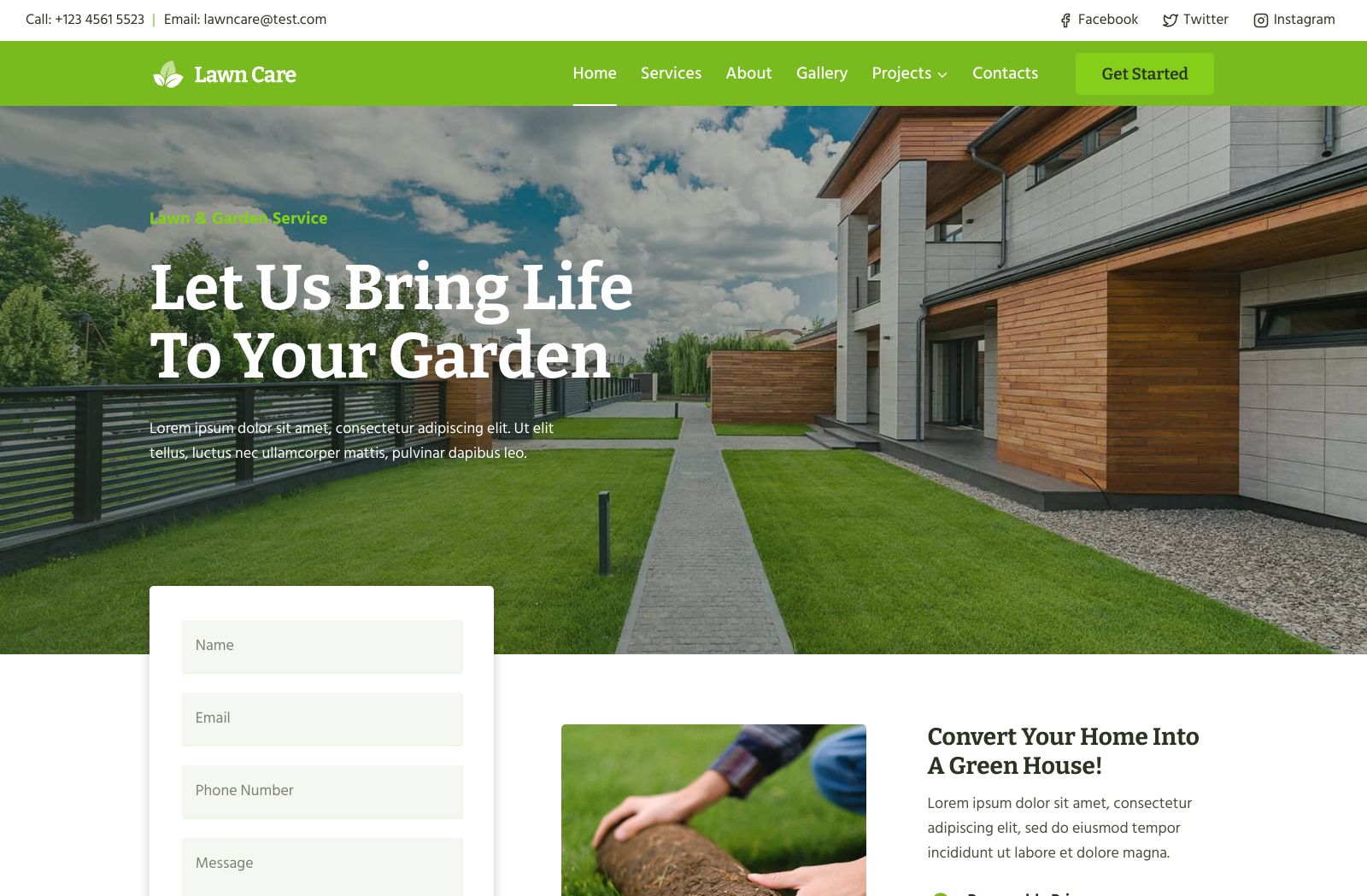 Preview of the Lawn Care template