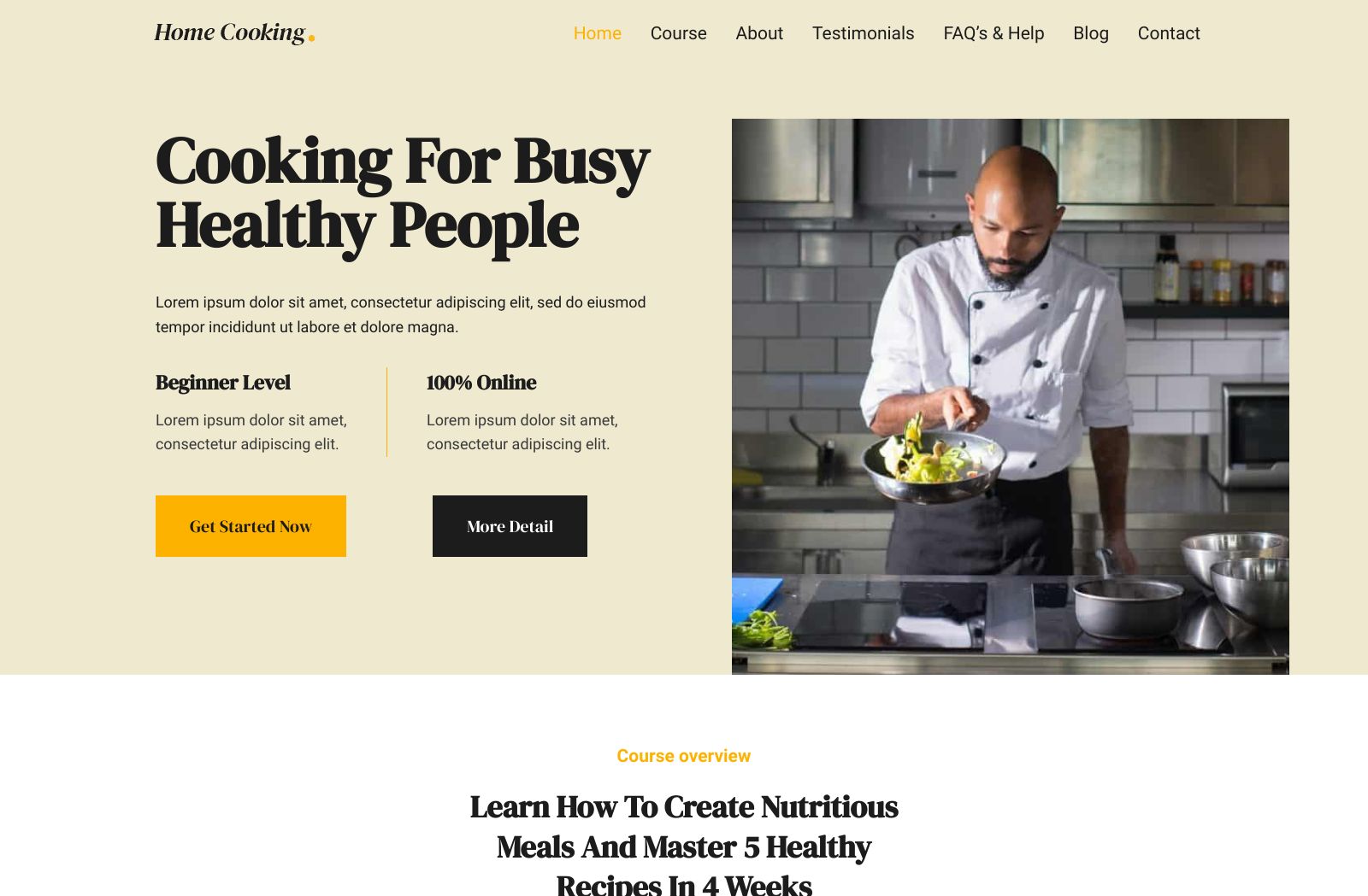 Preview of the Cooking Course template