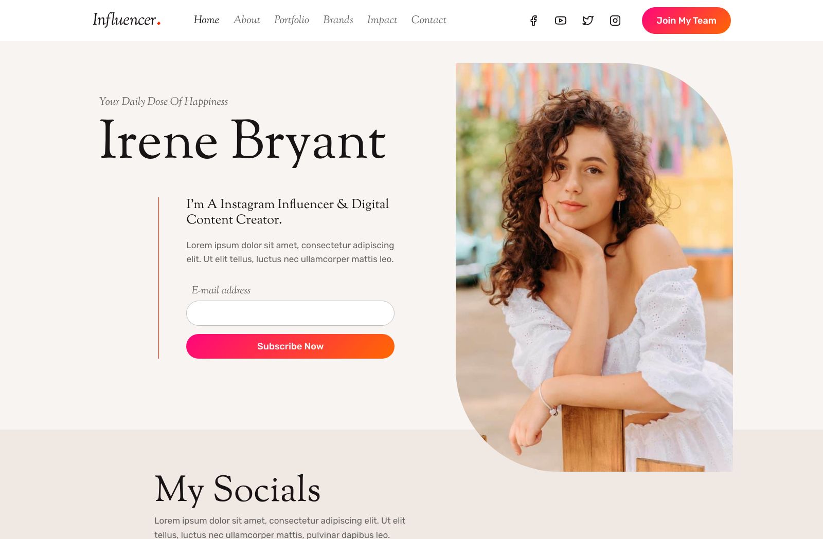 Preview of the Influencer template