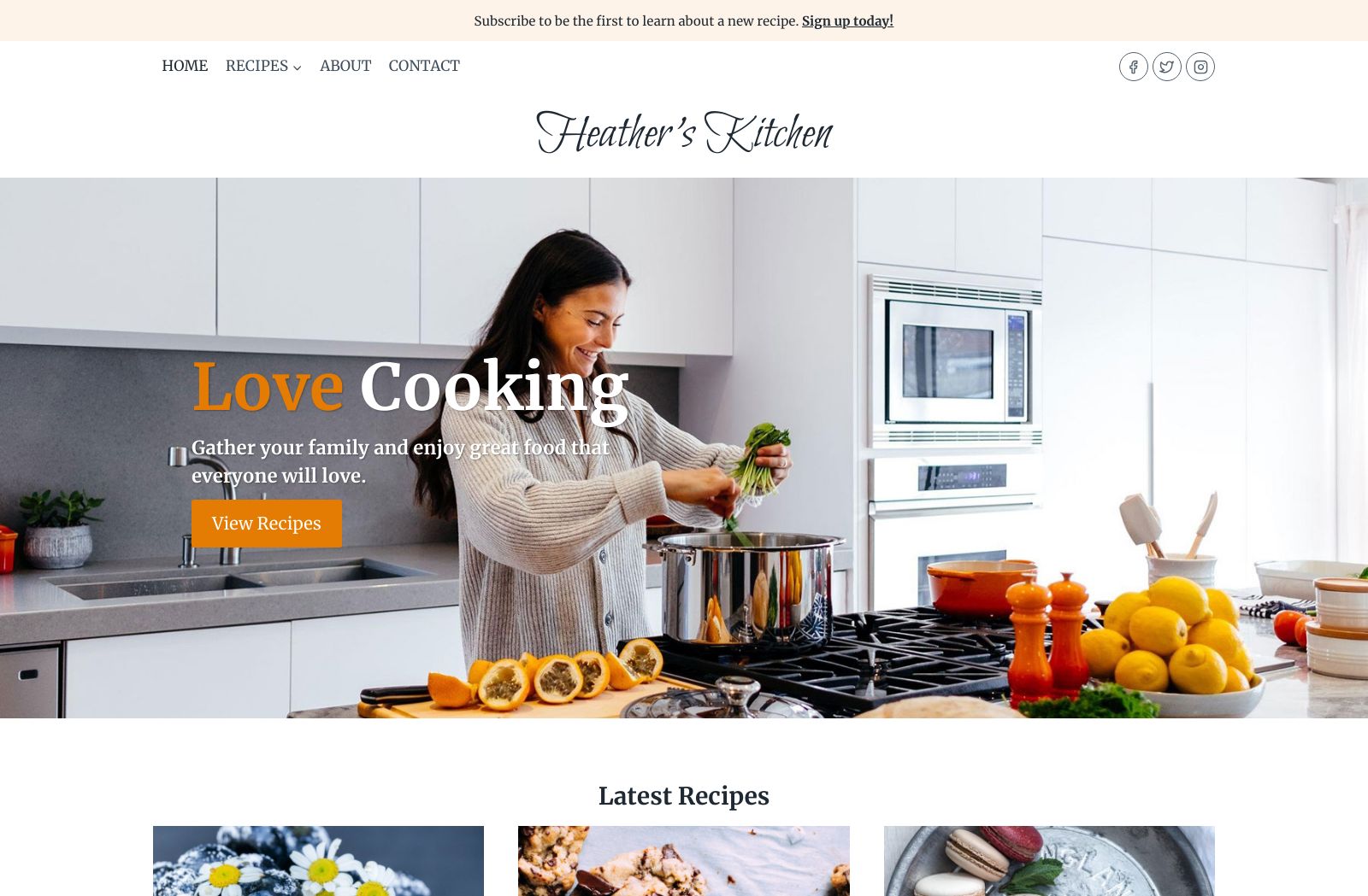 Preview of the Recipe Blog template